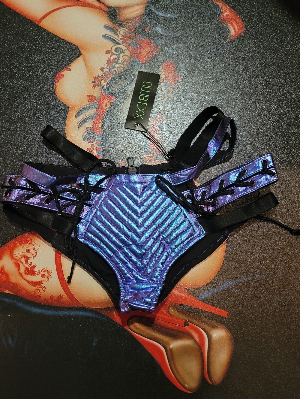 CLUB EXX Dolls Kill Rude Awakening Irridescent Shorts BNWT